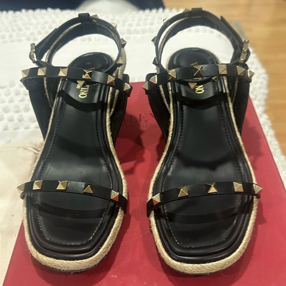 Valentino Garavani Rockstud Leather Rope Ankle Strap Sandals 65 MM Heel EU 38